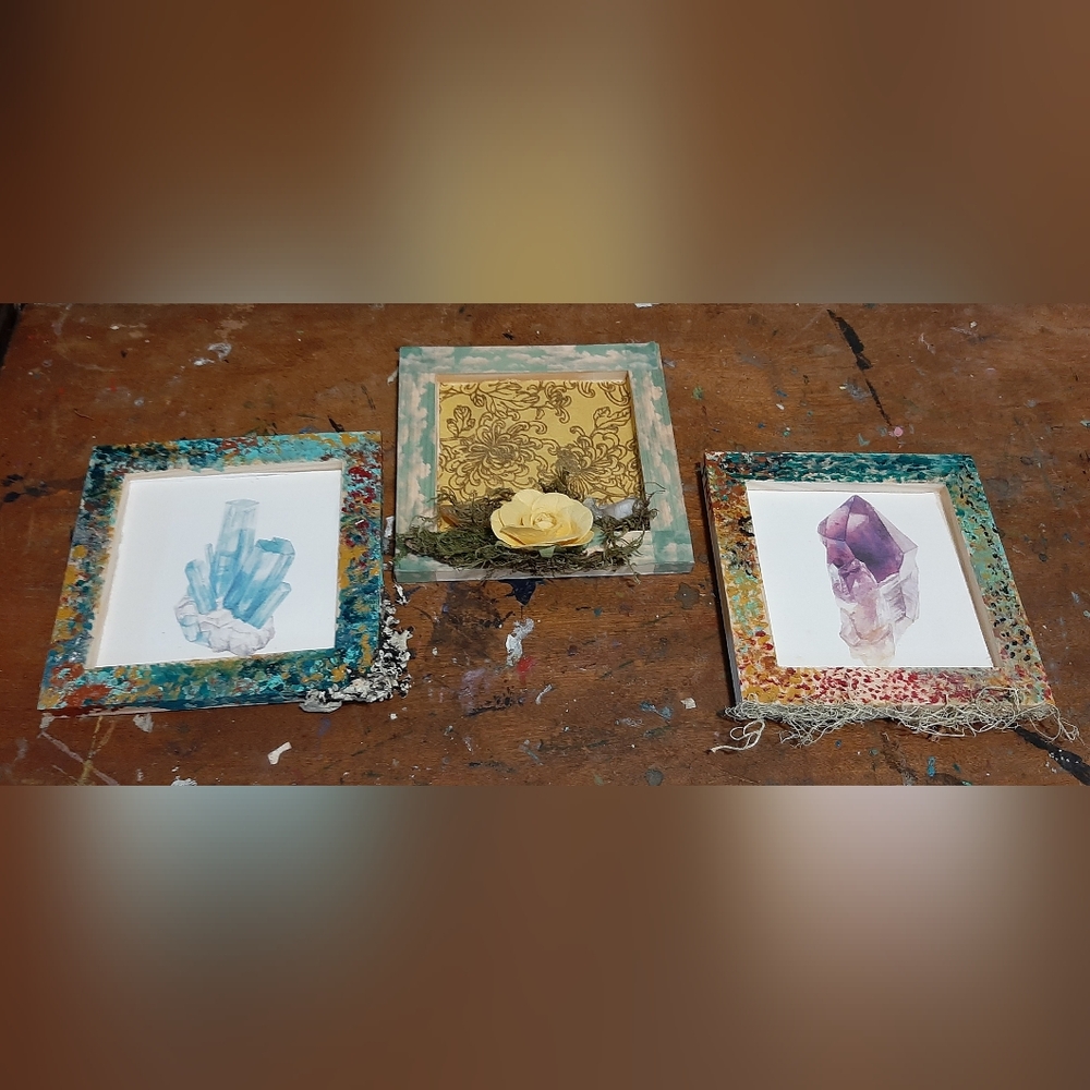 Colorful Handpainted Framed Art Set Of Crystals